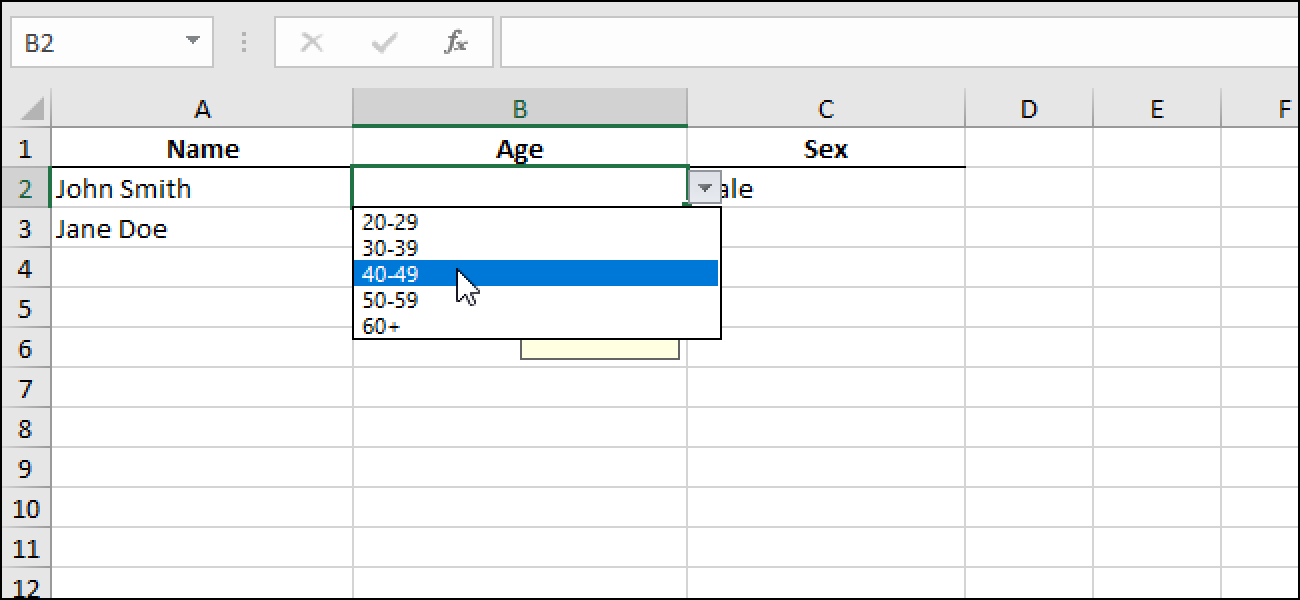 drop down list in excel for mac